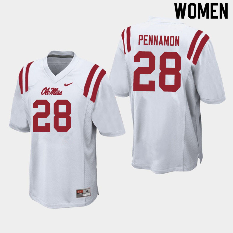 D'Vaughn Pennamon Ole Miss Rebels NCAA Women's White #28 Stitched Limited College Football Jersey MSW3658LM